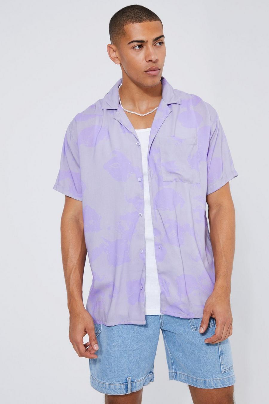 Lilac purple Short Sleeve Oversized Viscose Face Shirt