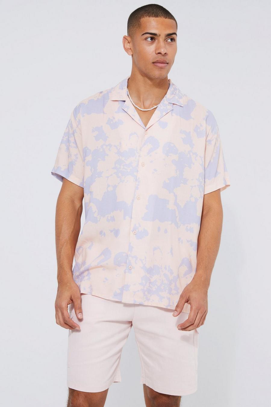 Pale pink Short Sleeve Oversized Pale Tie Dye Shirt image number 1