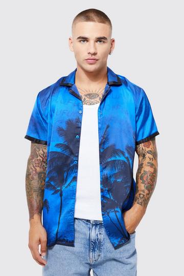 Short Sleeve Satin Palm Shirt navy