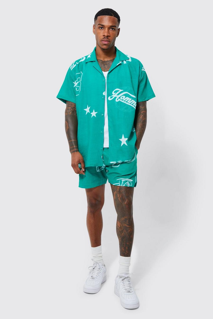 Green Short Sleeve Oversized Slub Football Shirt And Short