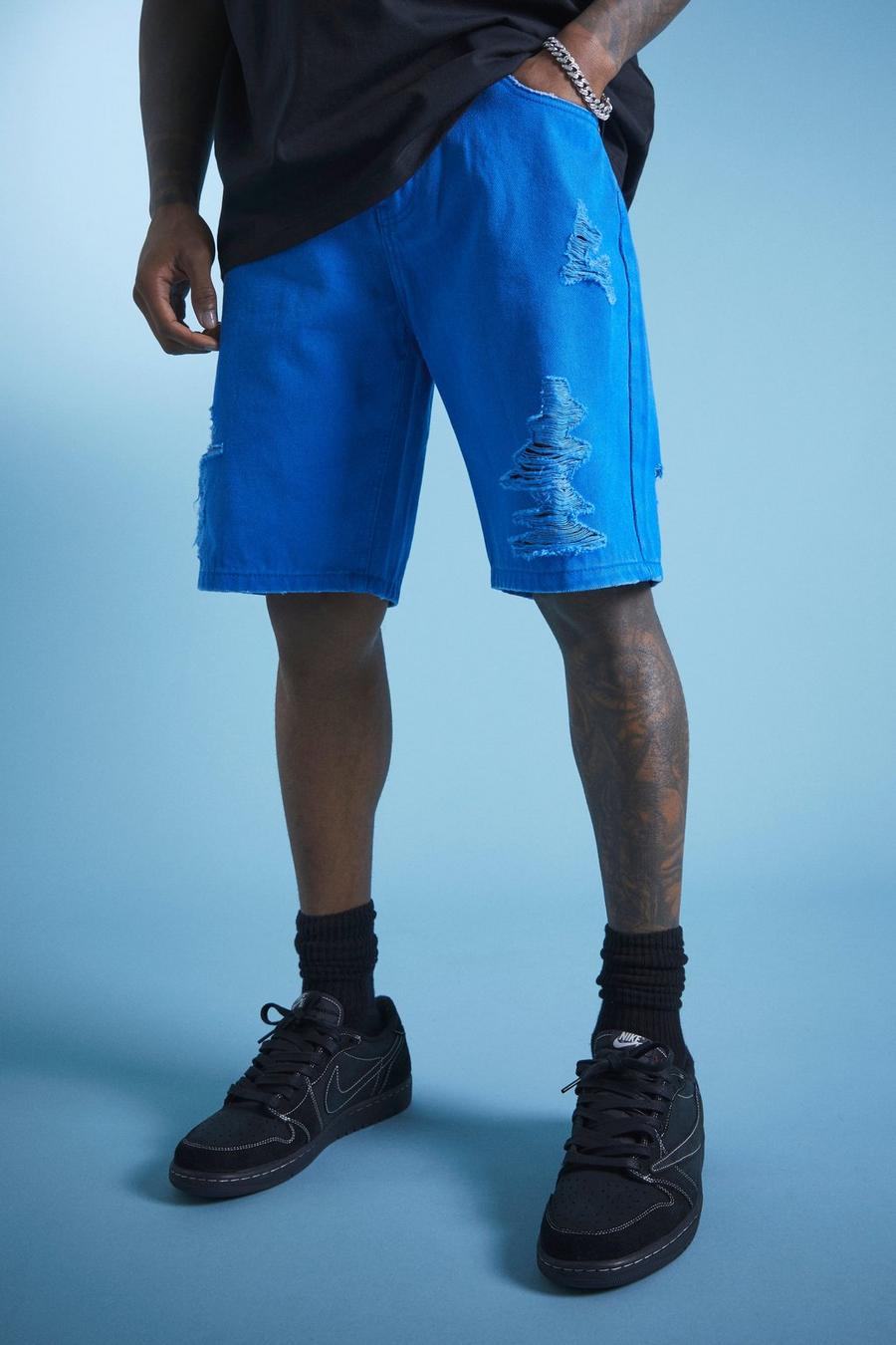 Cobalt bleu Baggy Versleten Shorts Met Tailleband
