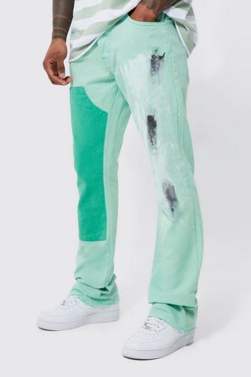 Sage Green Fixed Skinny Stacked Carpenter Paint Trouser