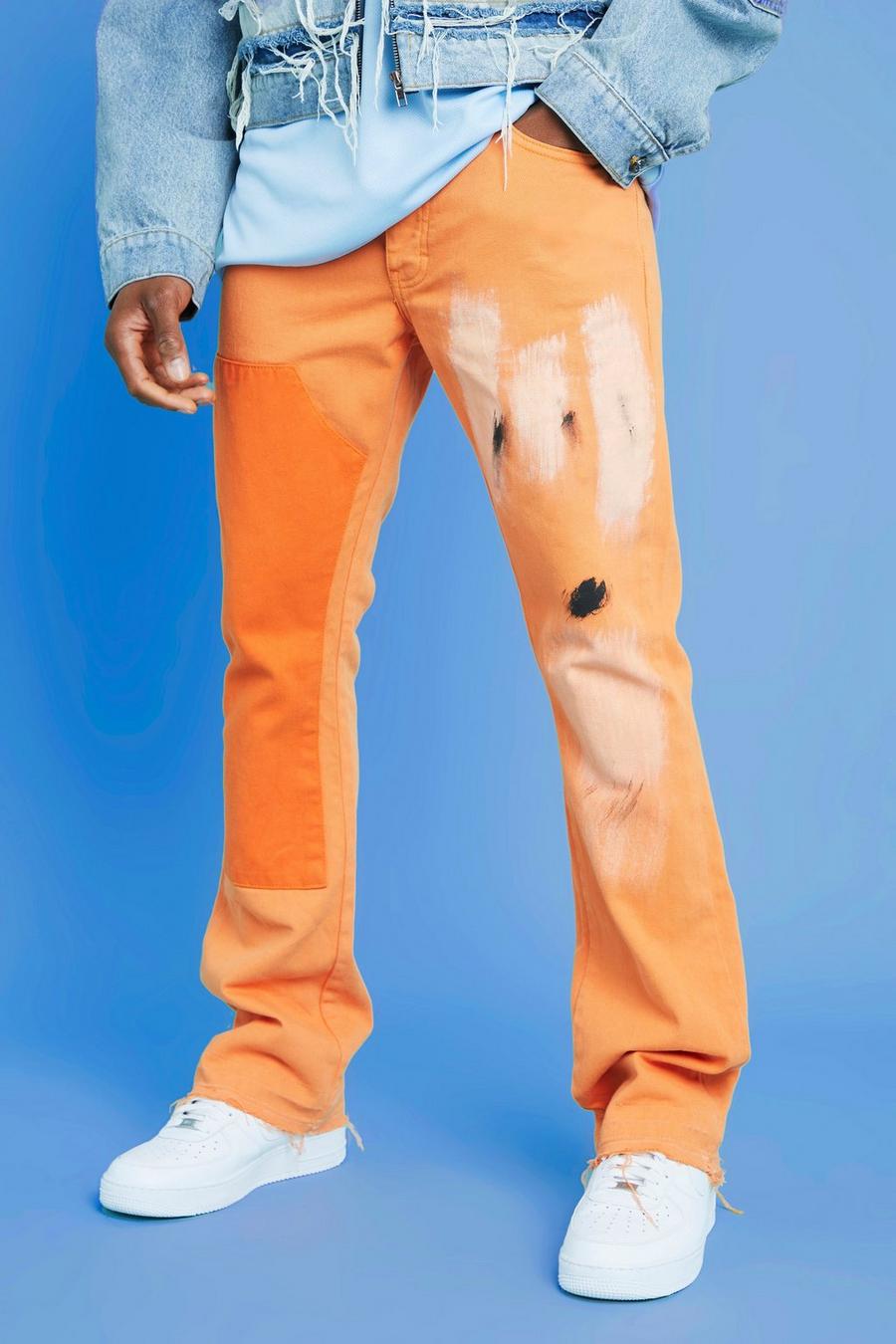 Fixed Skinny Stacked Carpenter Paint Trouser, Orange arancio