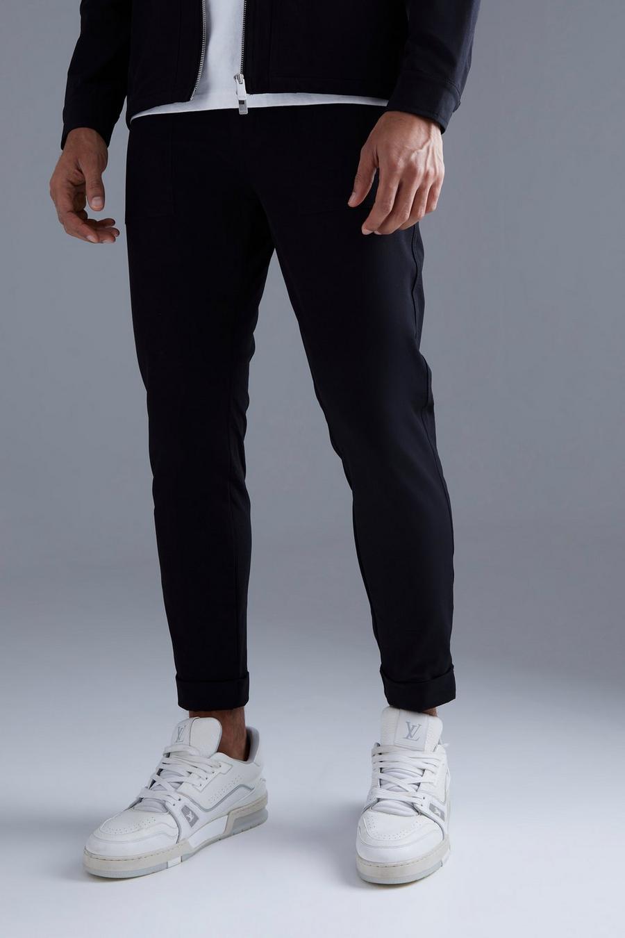 Pantalon slim en nylon à taille élastique, Black