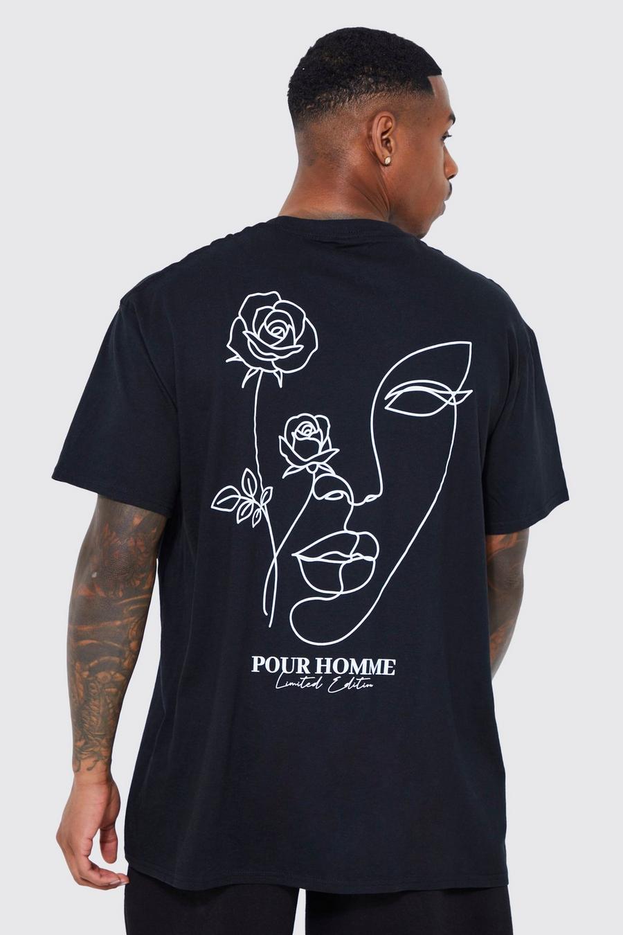 T-shirt oversize con grafica di stencil a fiori, Black nero