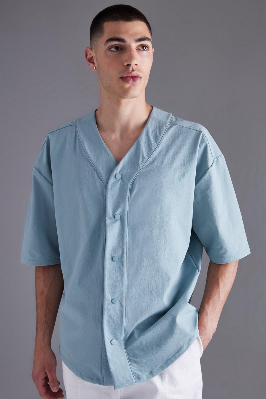 Camisa de manga corta y nailon con estampado técnico de béisbol, Pale blue image number 1