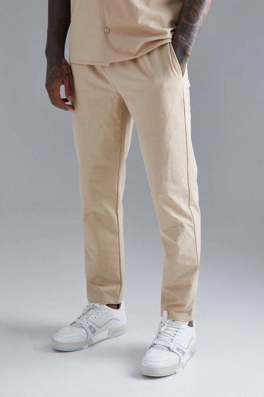 Pantalon technique en nylon à taille élastique, Stone beige