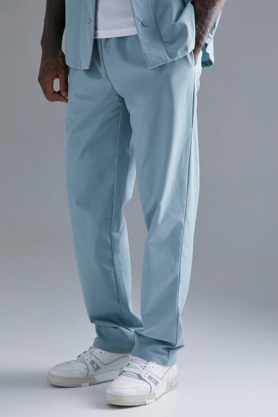 Pale blue Elastic Waist Nylon Technical Straight Trouser