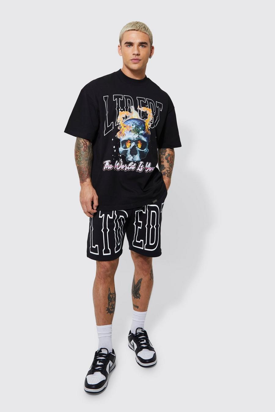 Black negro Oversized Skull Ltd T-shirt & Short Set