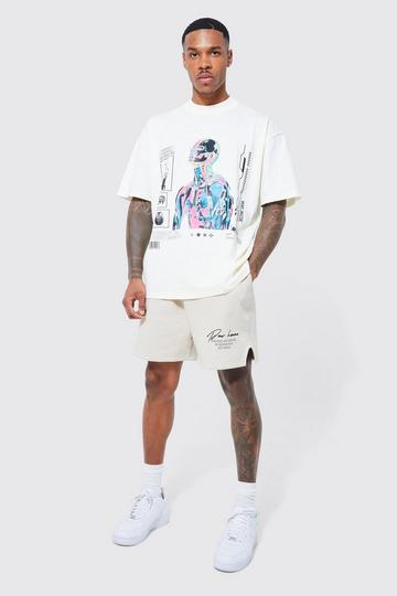 Stone Beige Oversized Basketball T-shirt & Volley Short Set