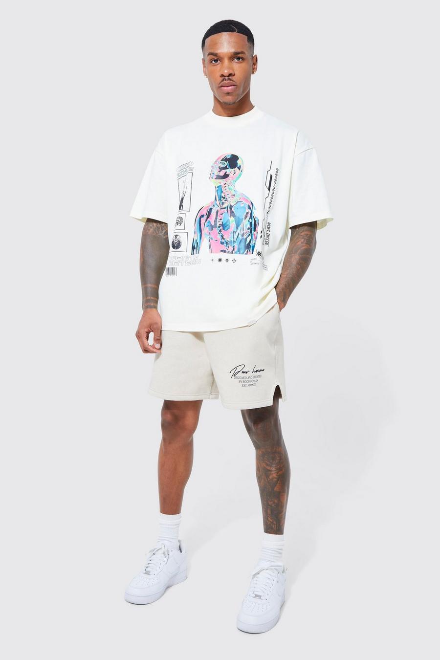 Oversize Basketball T-Shirt & Volley Shorts, Stone beige