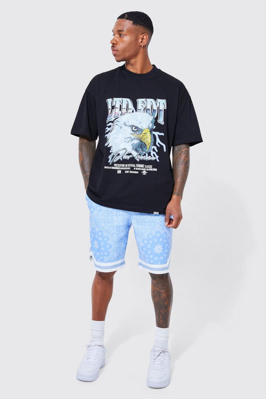 Pewter grey Oversized Eagle T-shirt & Bandana Short Set