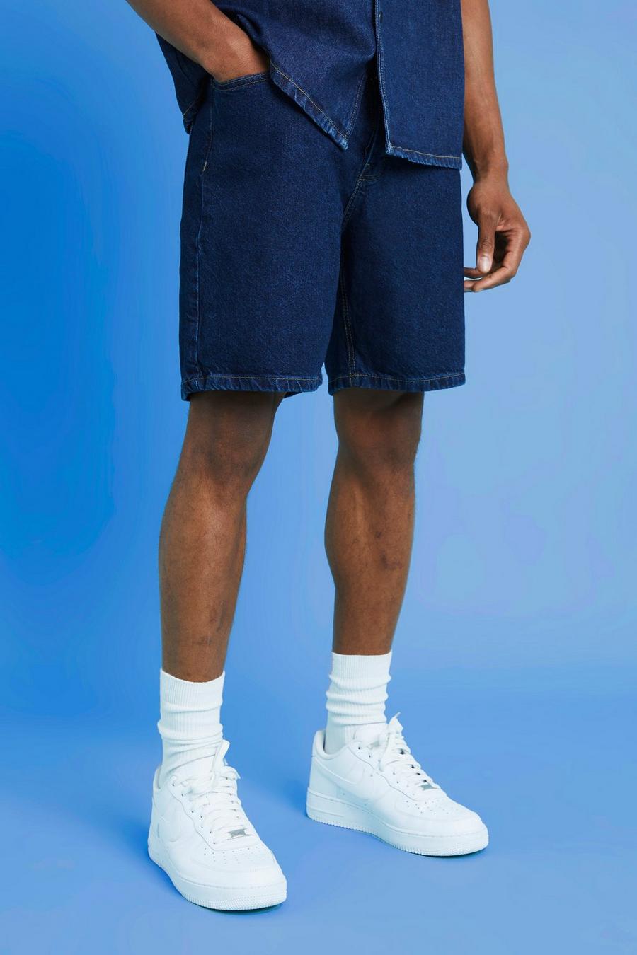 Indigo blue Relaxed Fit Denim Shorts With Badge 