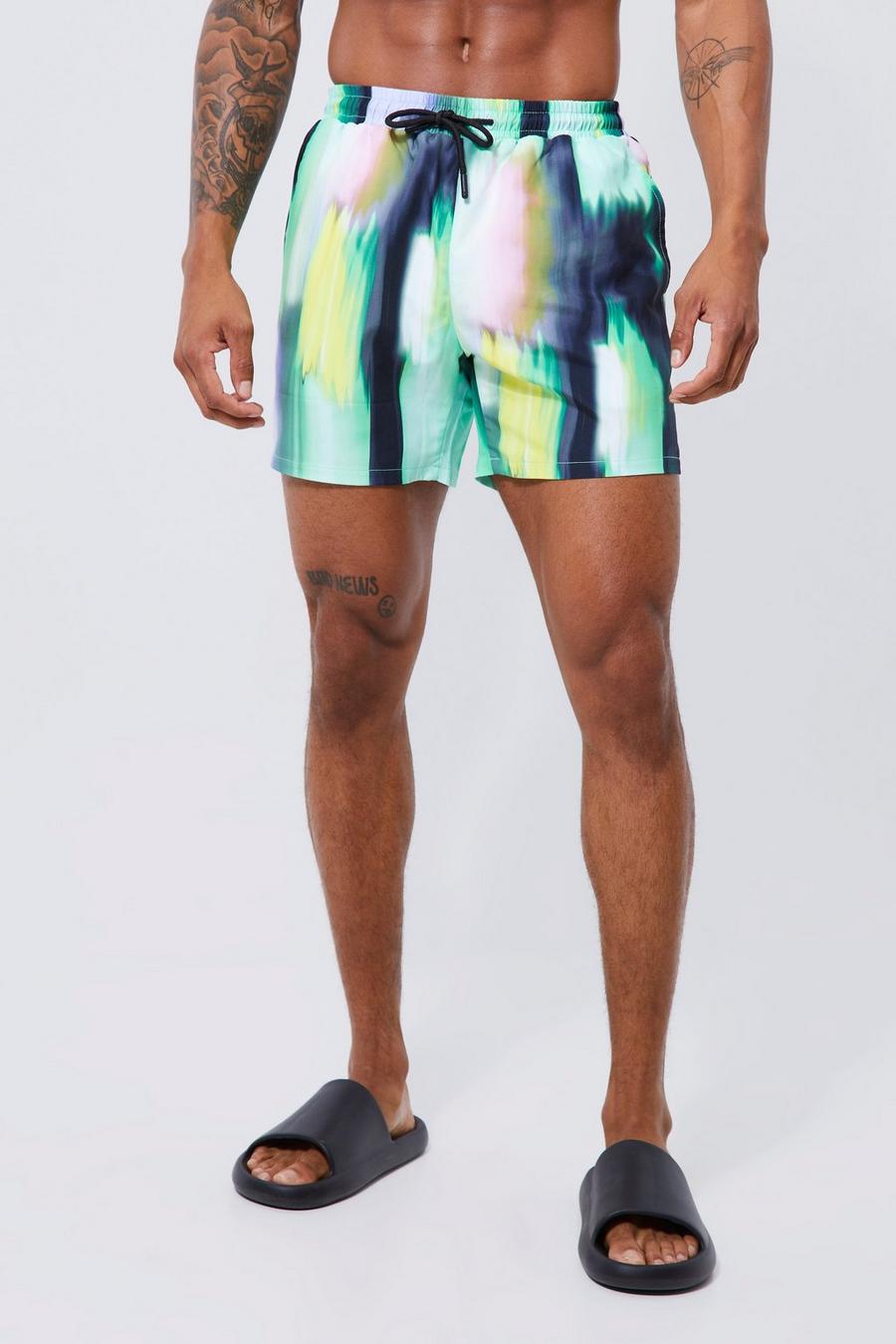 Green Mid Length Abstract Swim Shorts