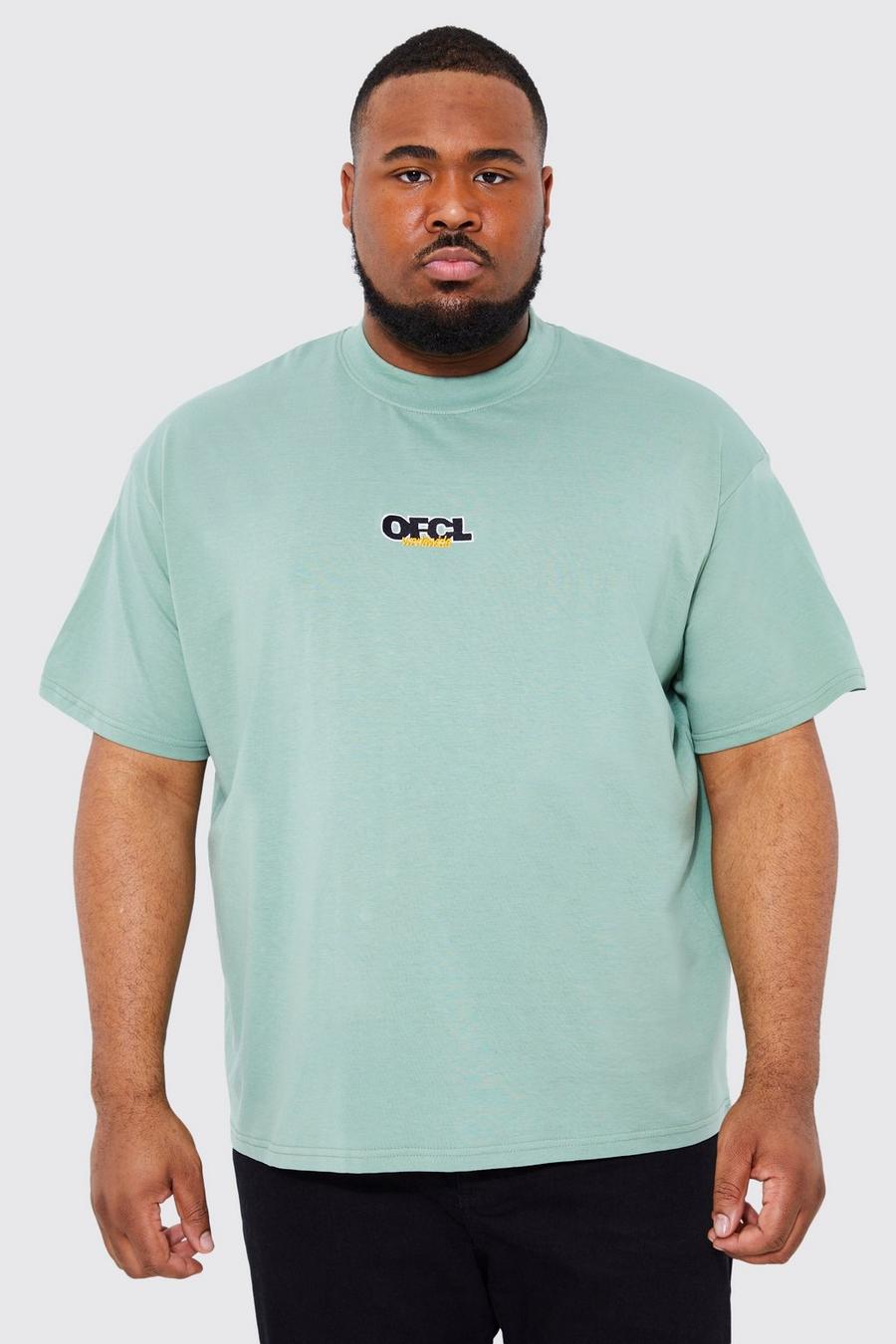 Sage green Plus Oversized Extended Neck Ofcl T-shirt
