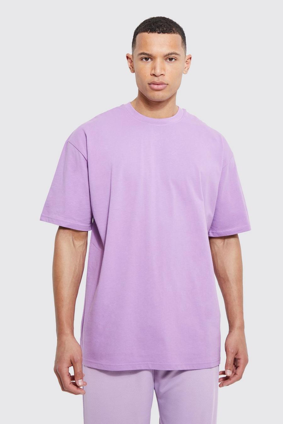 Tall Oversize Rundhals T-Shirt, Purple violett