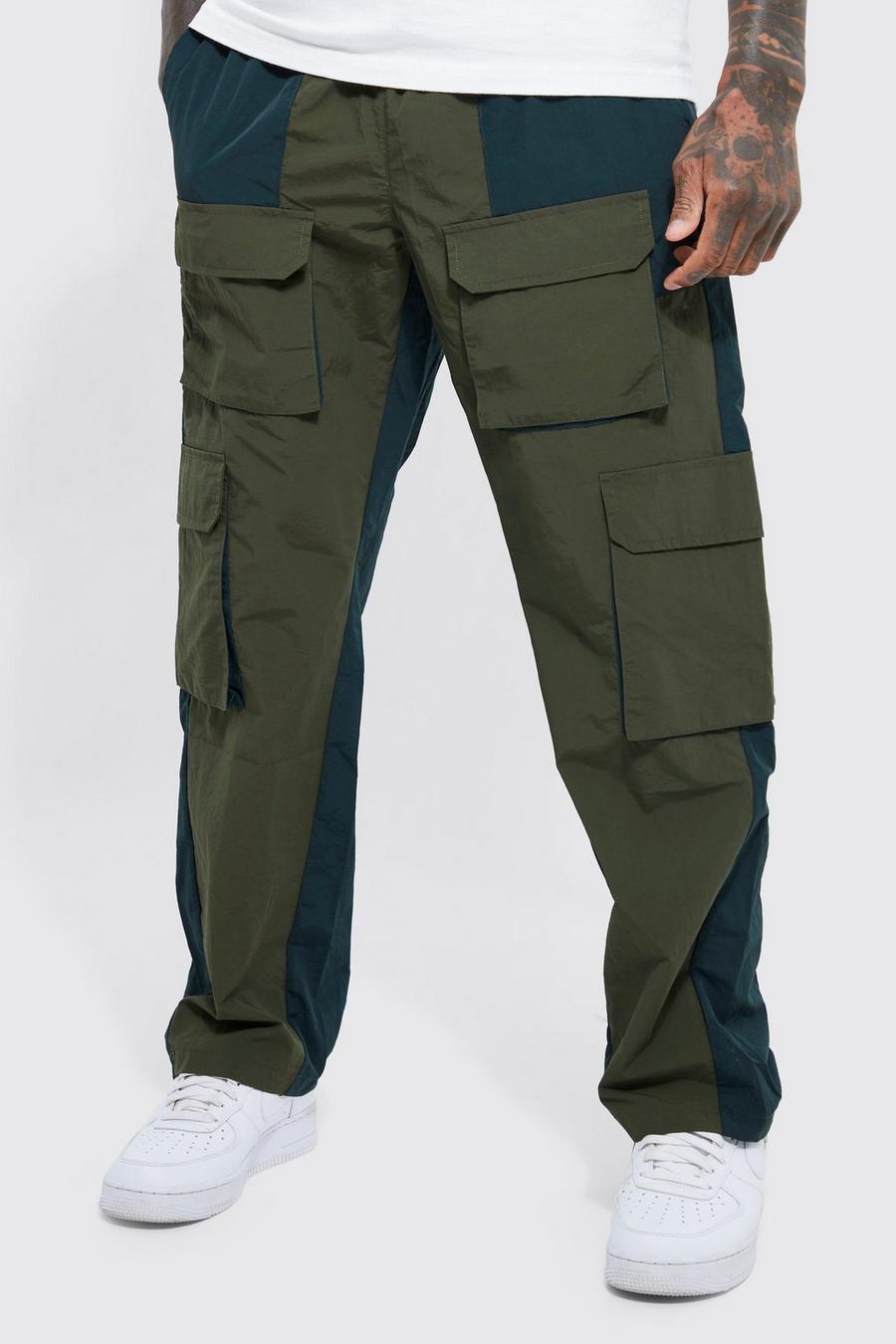 Khaki Elastic Relaxed Contrast Gusset Cargo Trouser image number 1