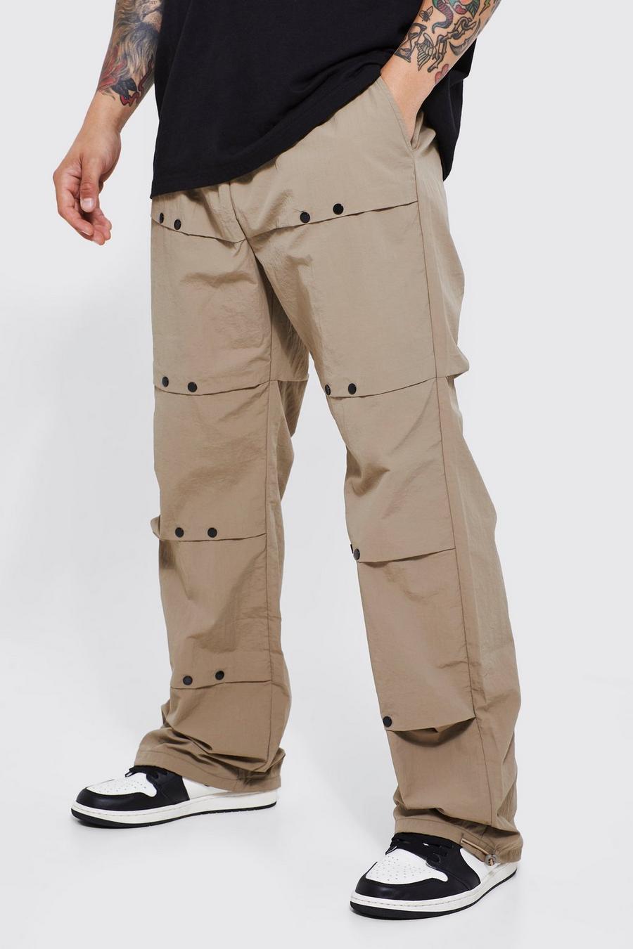 Taupe beige Elastic Waist Relaxed Notched Rivet Trouser
