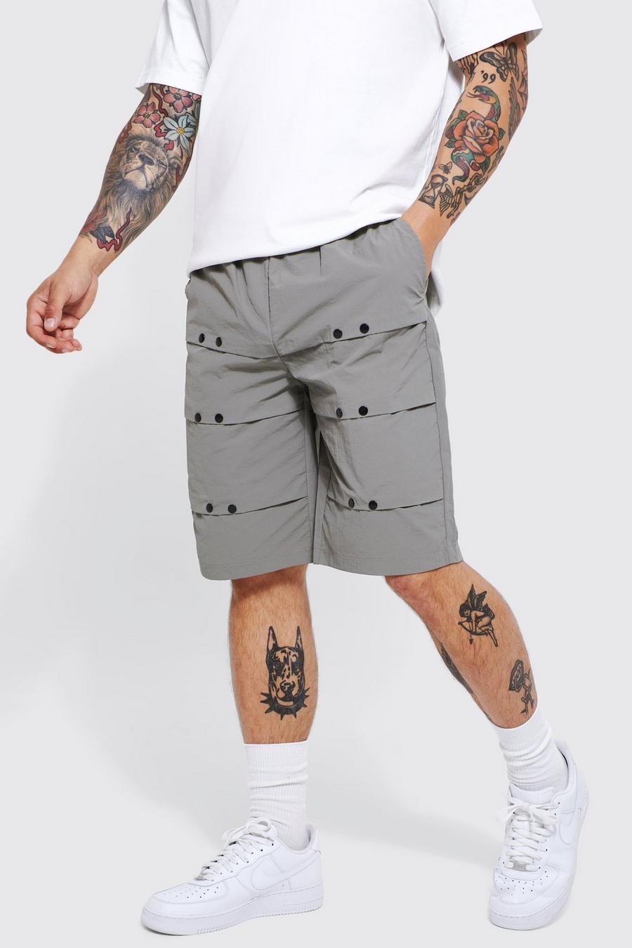 Light grey Baggy Shorts Met Elastische Taille, Inkeping En Rivet image number 1