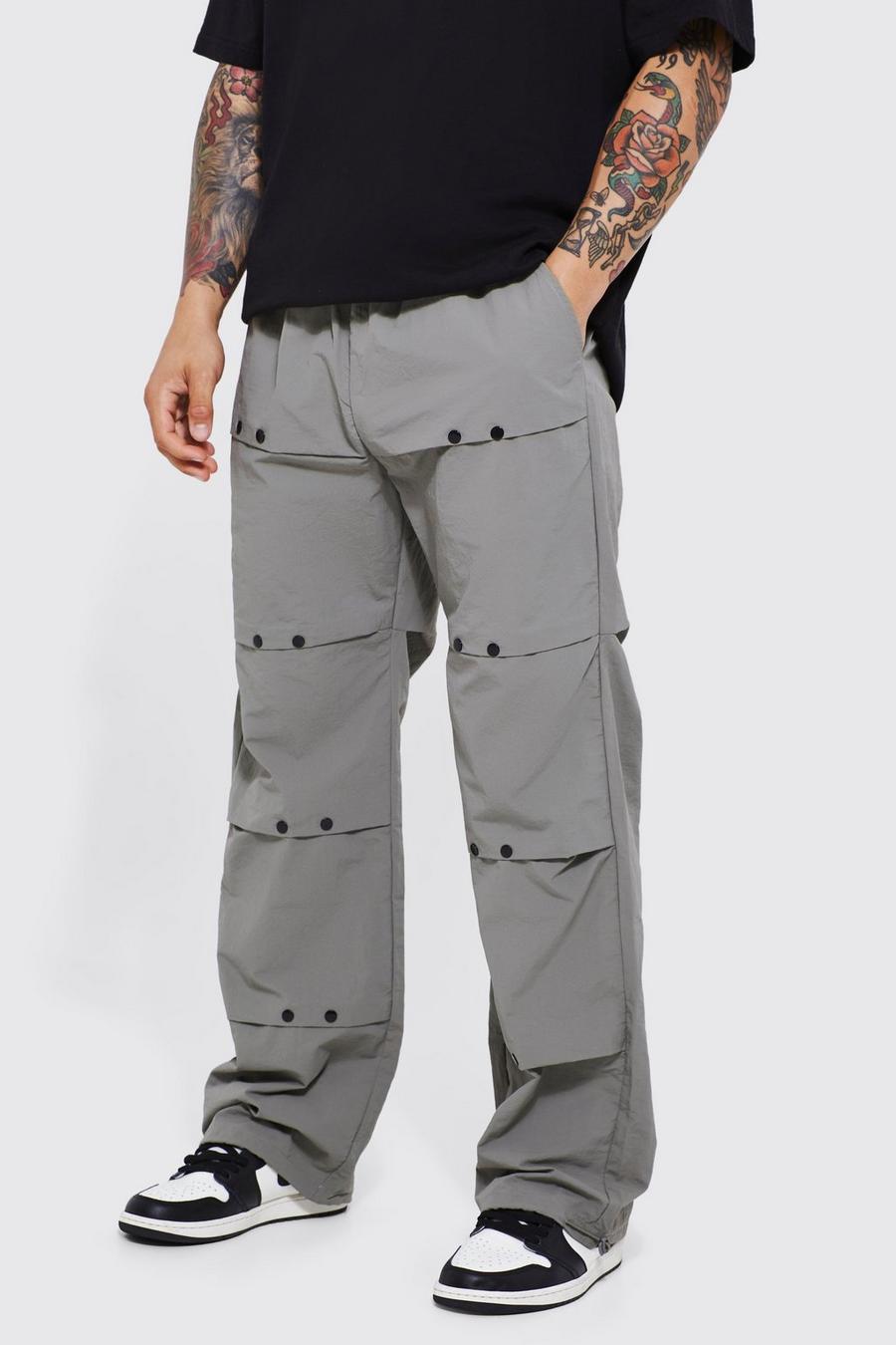 Light grey Elastic Waist Relaxed Notched Rivet Trouser image number 1