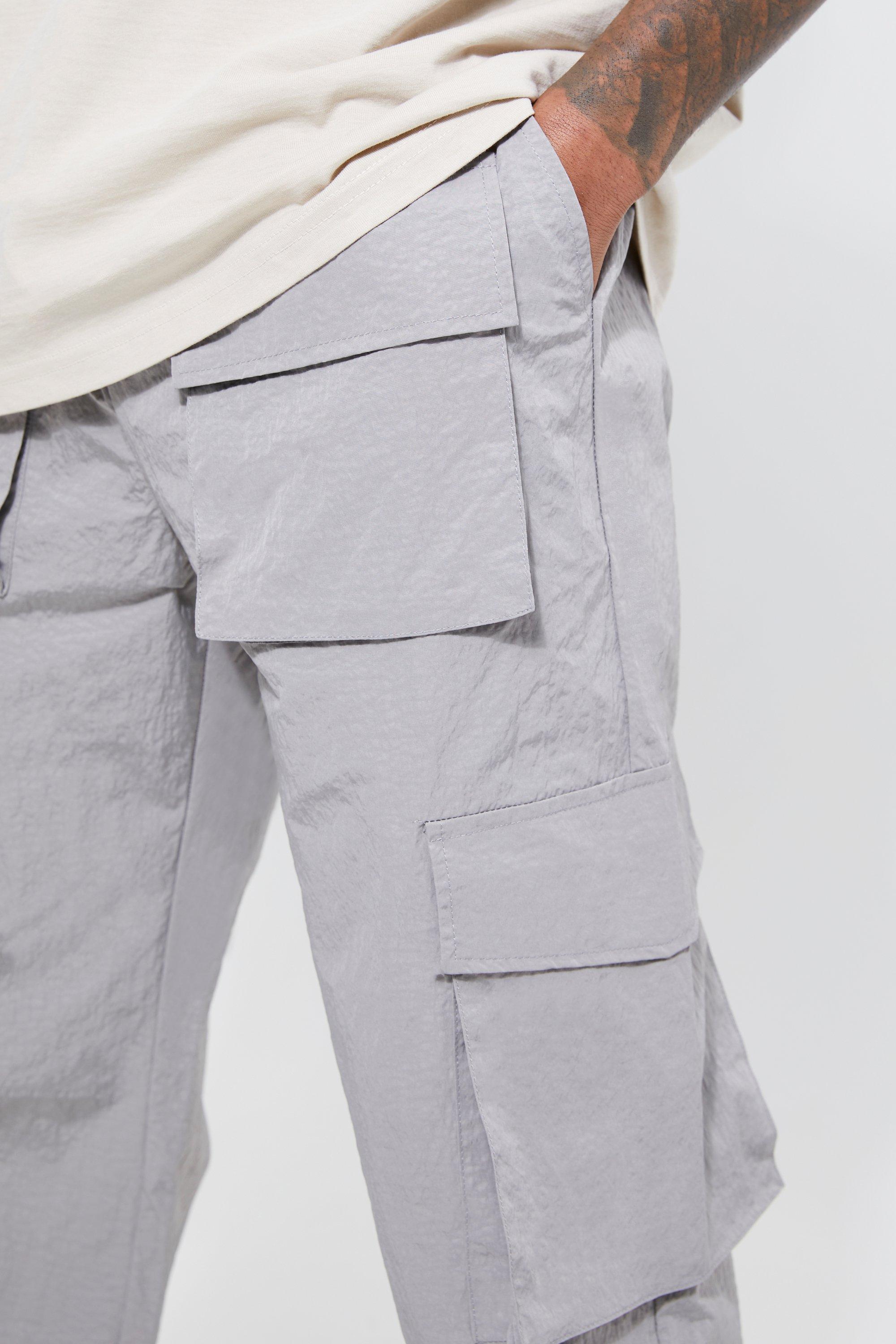 Elastic Relaxed Heavy Crinkle Cargo Pants | boohoo USA