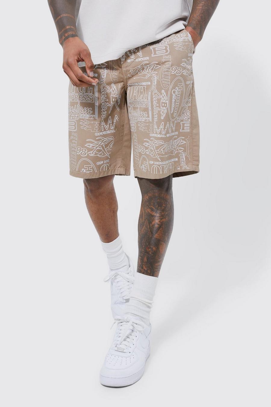 Khaki kaki Man Shorts Met Print En Tailleband
