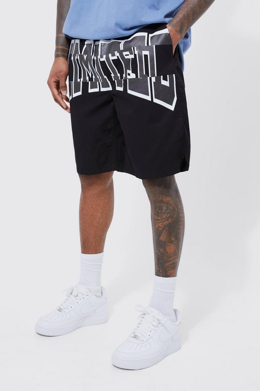 Basketball-Shorts mit elastischem Bund und Limited-Print, Black