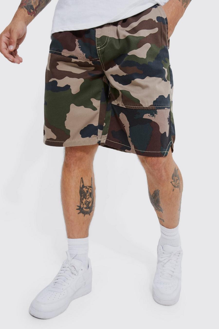 Camouflage Basketball-Shorts mit elastischem Bund, Khaki