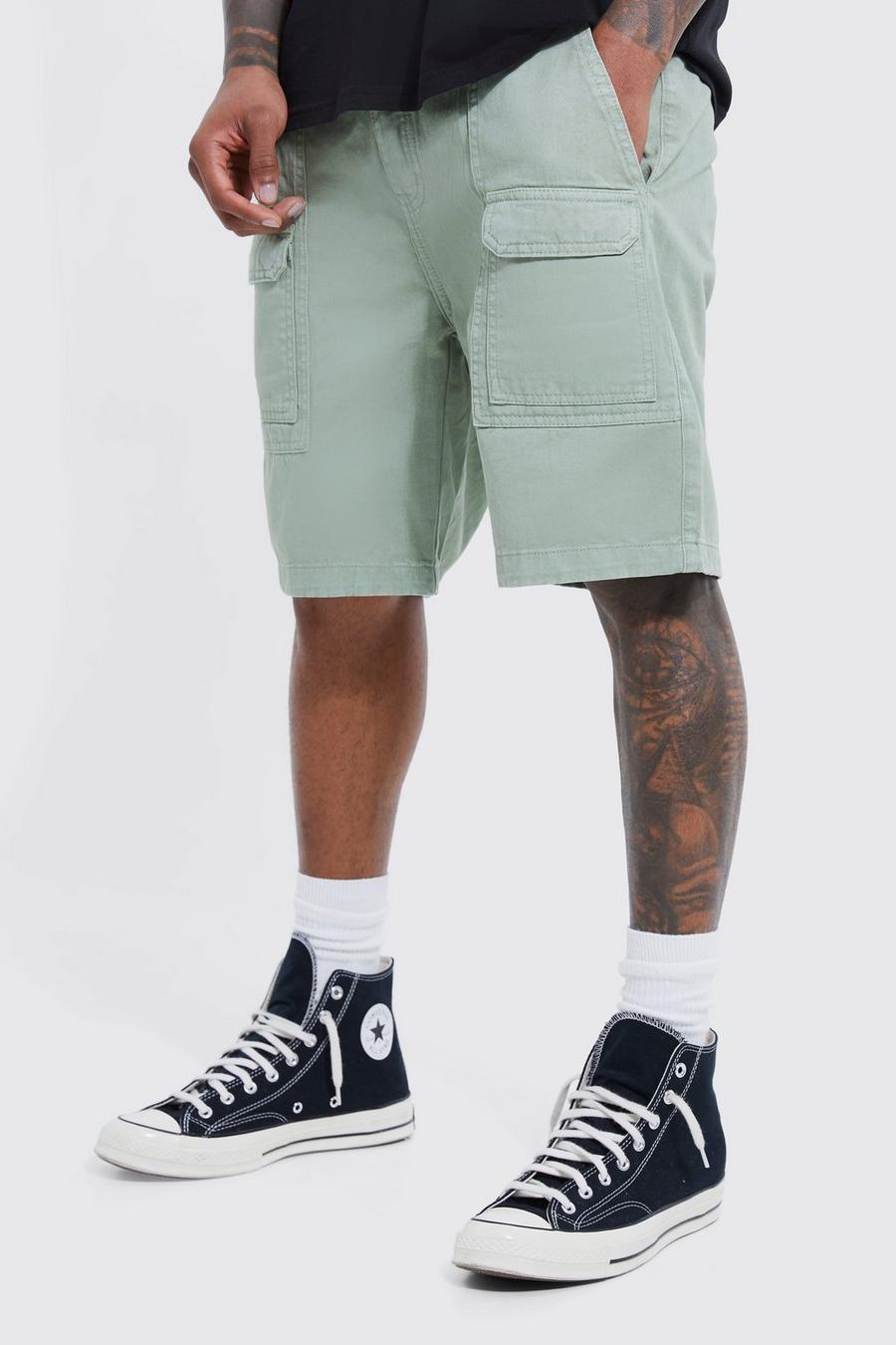 Pantalón cargo holgado con cintura fija y detalle de costuras, Sage verde