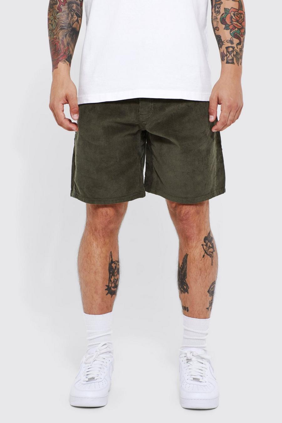 Khaki Relaxed Rigid  Gusset Detail Cord Shorts  image number 1