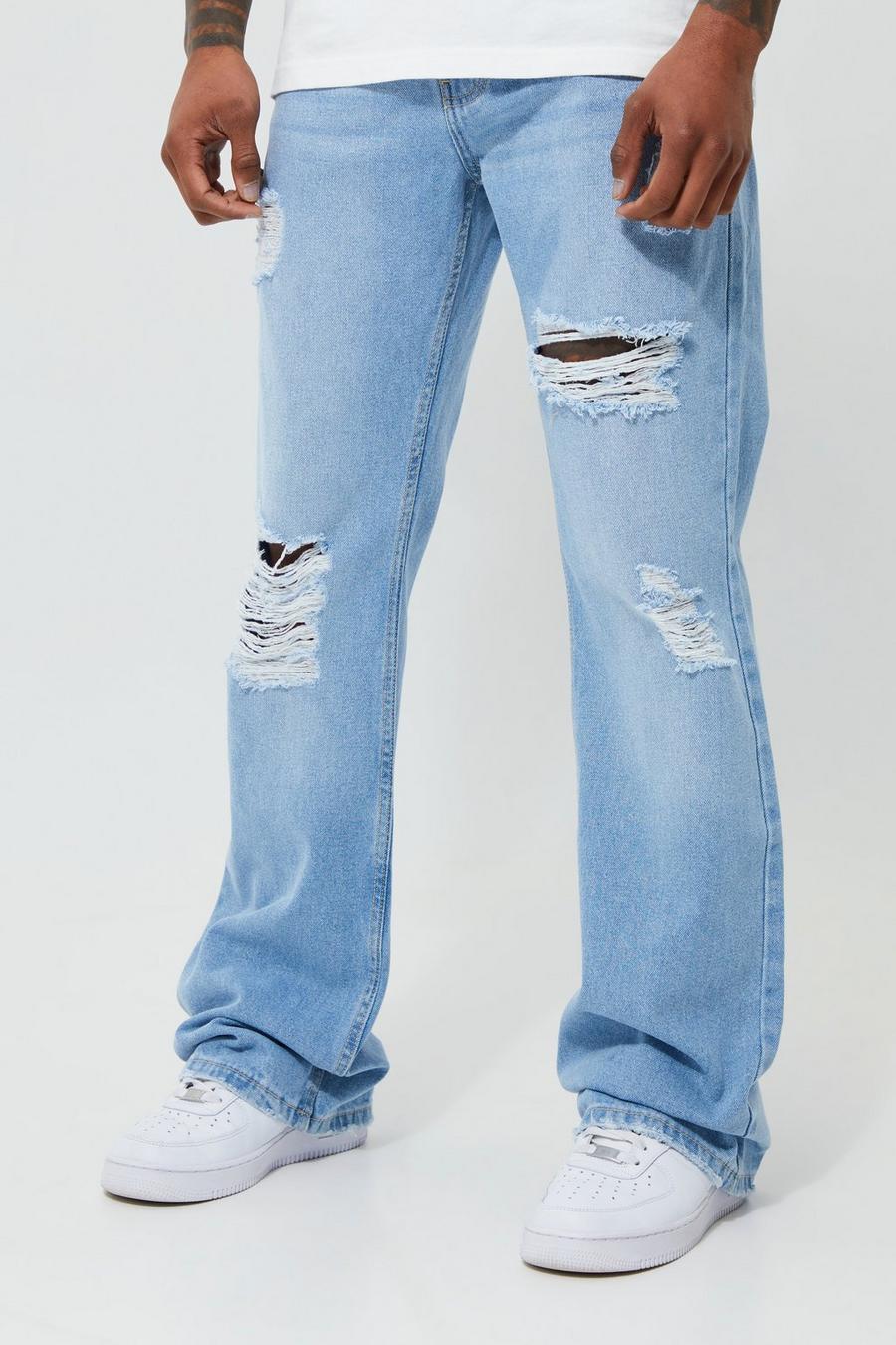 Ice blue Relaxed Flare All Over Ripped Jeans image number 1
