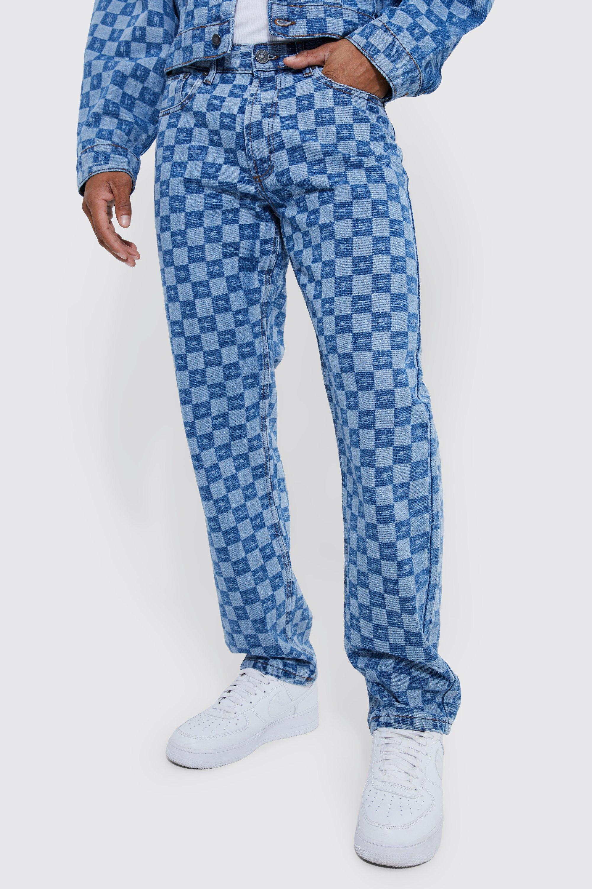 Antique blue Relaxed Rigid Checkerboard Laser Print Jeans