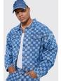 Antique blue Boxy Fit Checkerboard Laser Print Denim Jacket