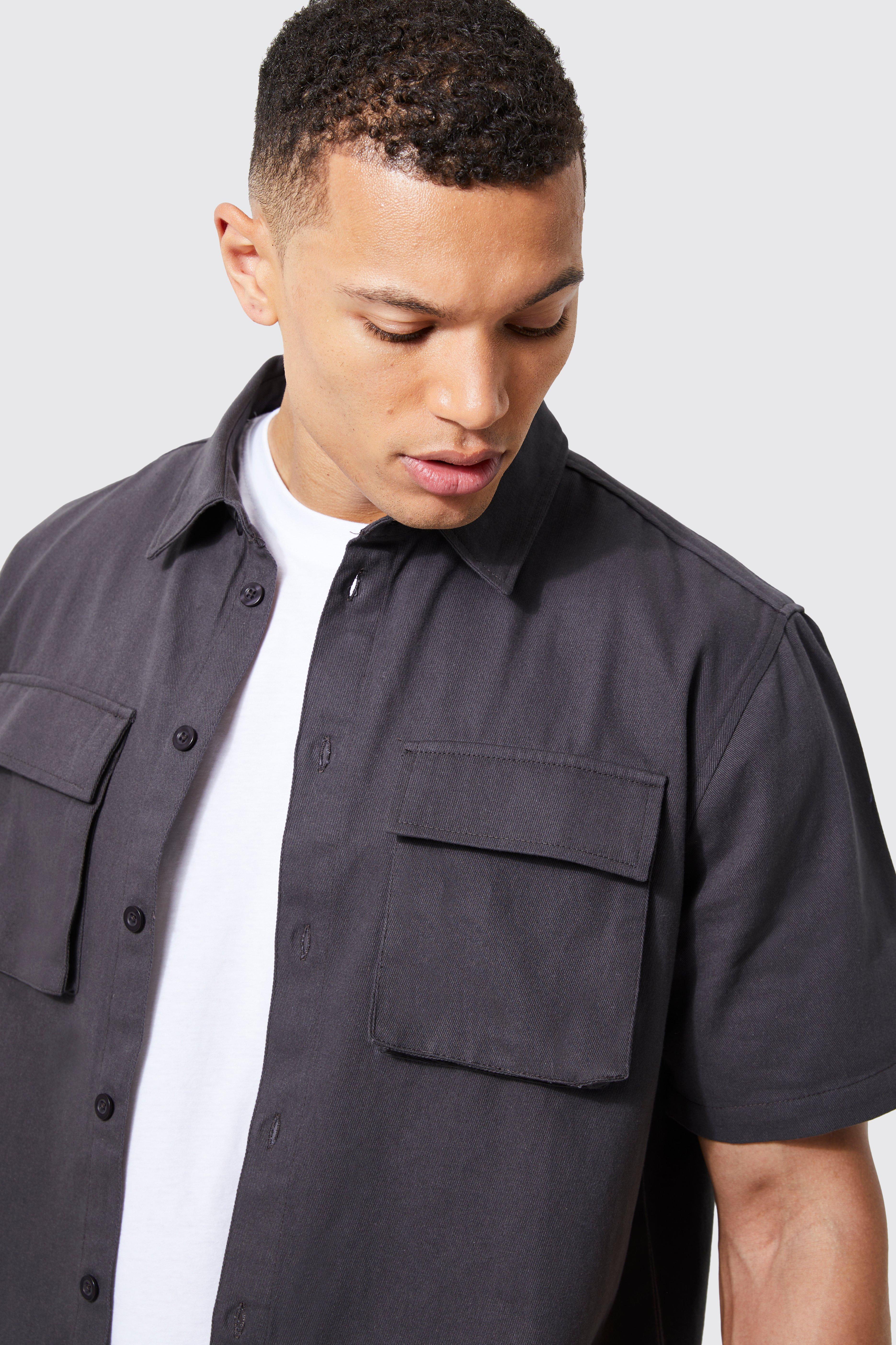 Tall Short Sleeve Overshirt Utility Shirt boohoo