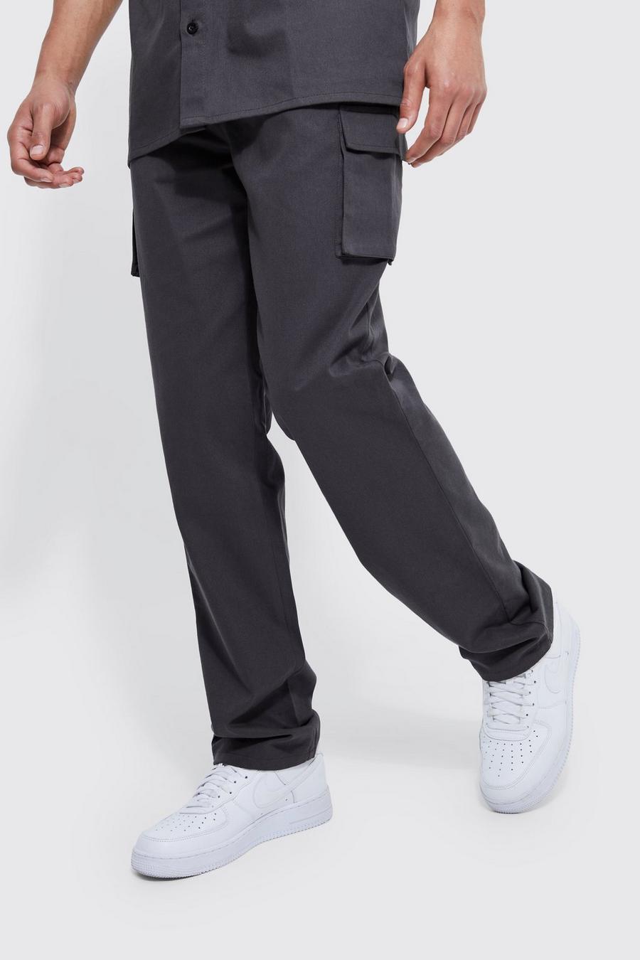 Tall - Pantalon cargo droit à taille élastique, Charcoal grey