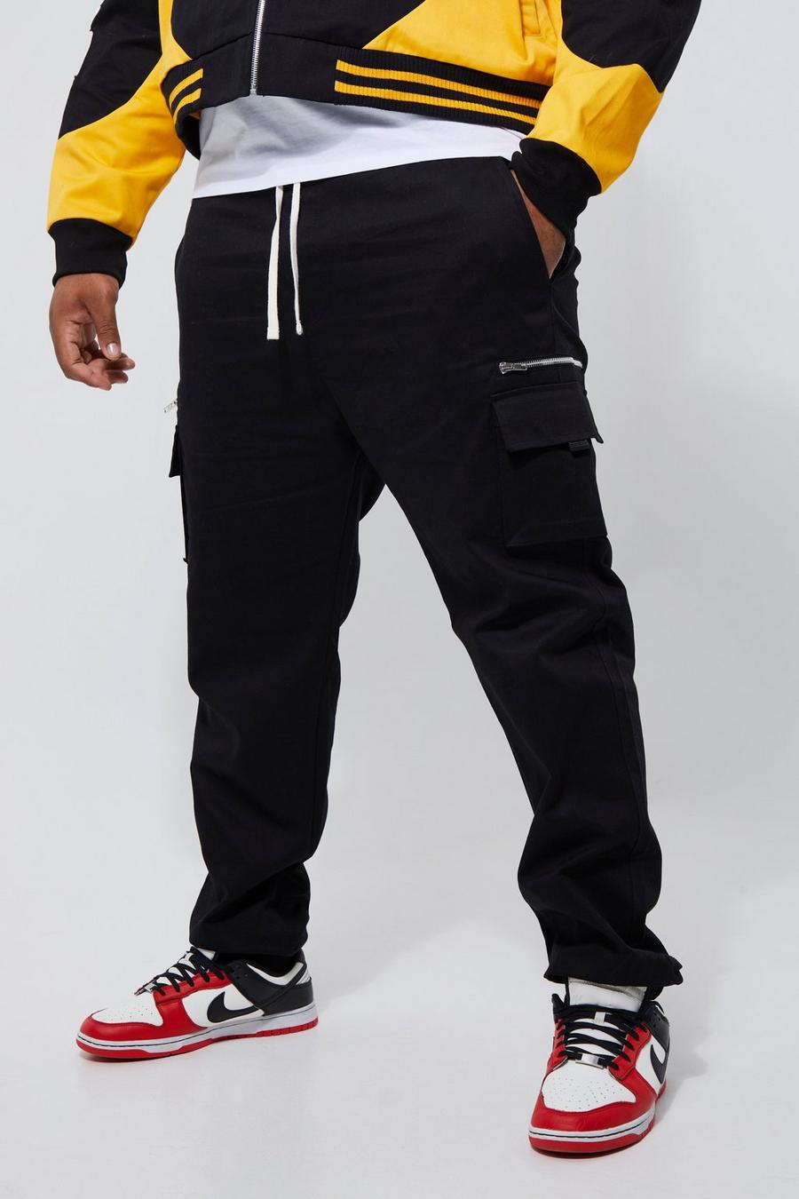 Black svart Plus Slim Fit Extended Drawcord Cargo Trouser image number 1