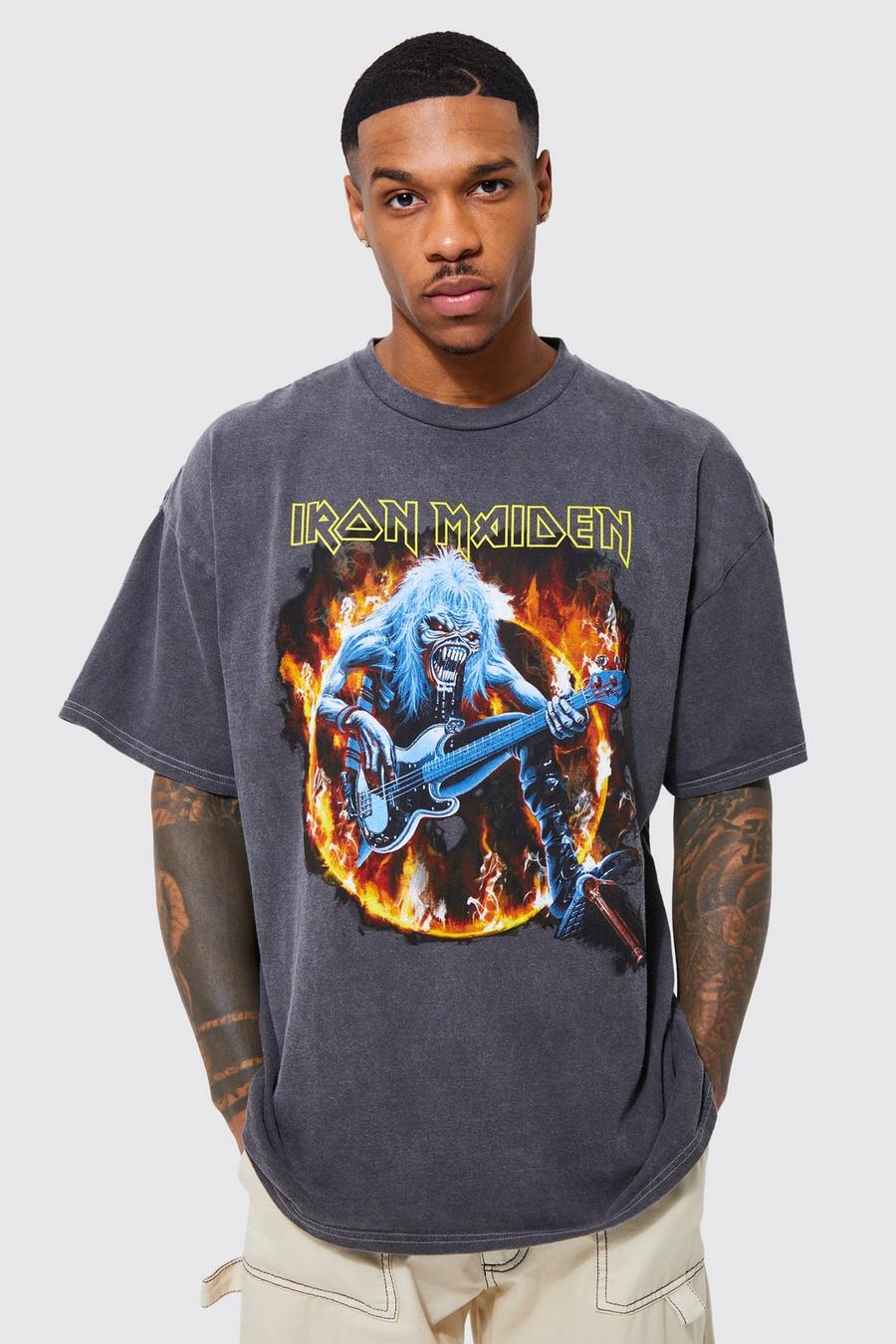 Charcoal gris Oversized Gelicenseerd Overdye Iron Maiden T-Shirt