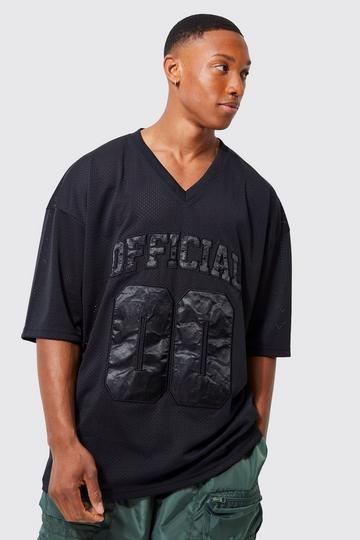 Oversized Raglan Mesh Satin Applique T-shirt black