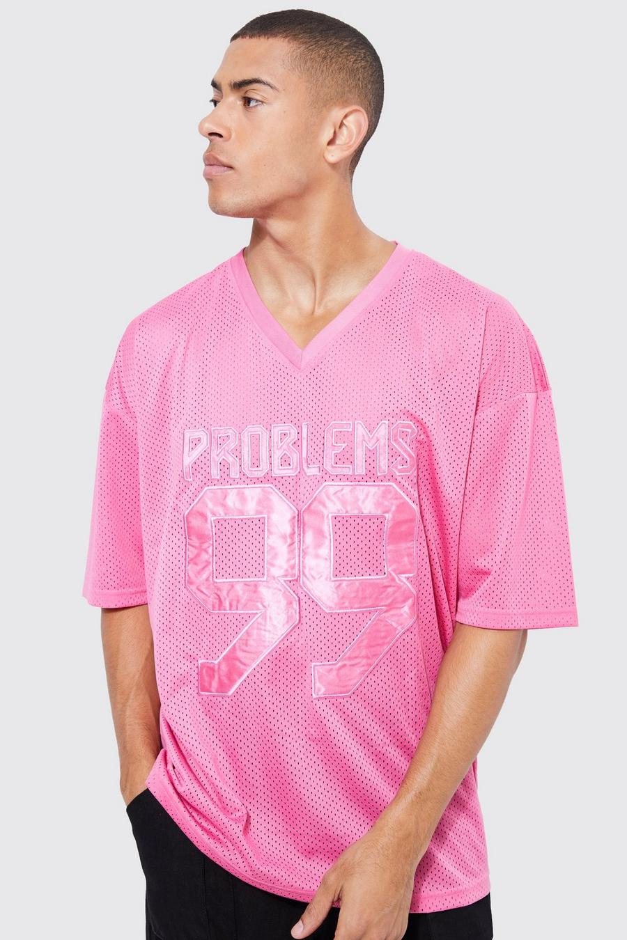 Bright pink Oversized Raglan Mesh Satin Applique T-shirt image number 1