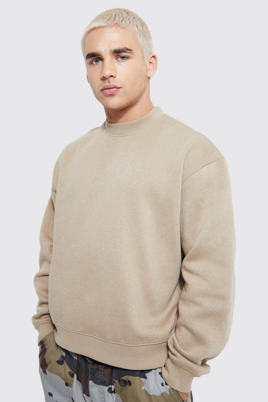Oversized Boxy Extended Neck Sweatshirt, Taupe beis