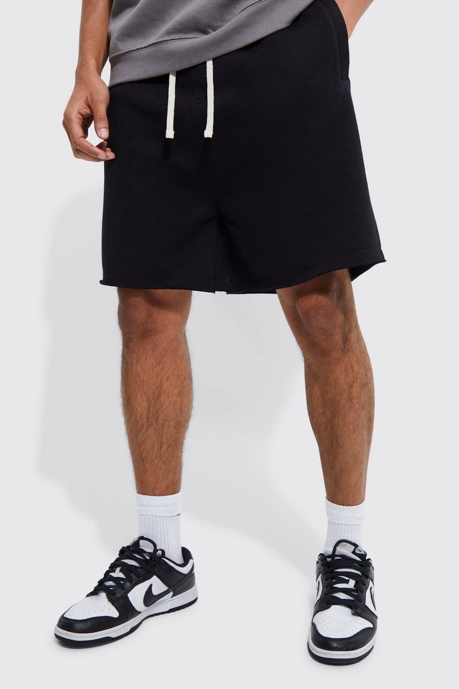 Black Oversized Fit Loopback Zip Pocket Short