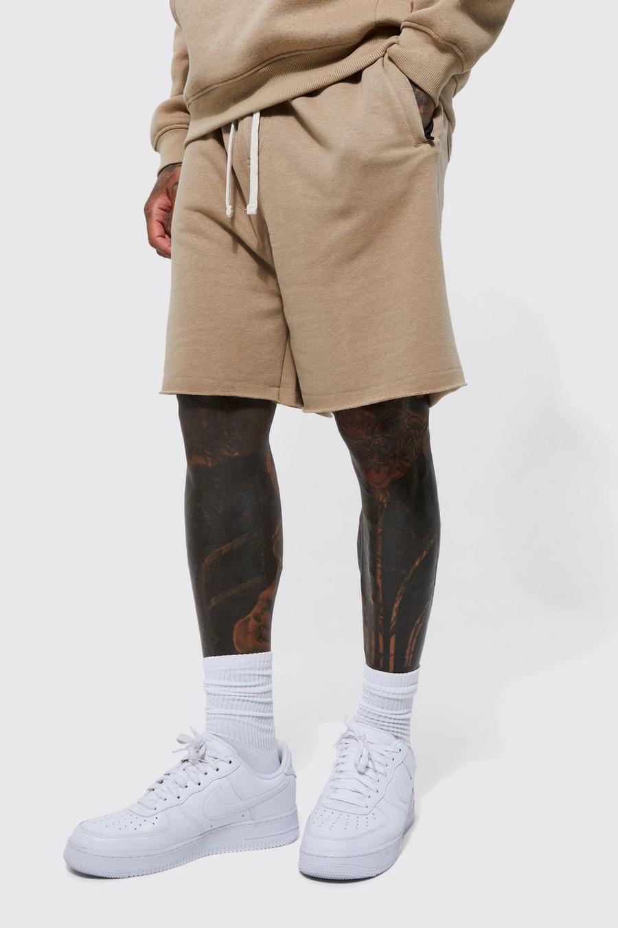 Pantalón corto oversize de tela rizo con cremallera y bolsillos, Taupe image number 1