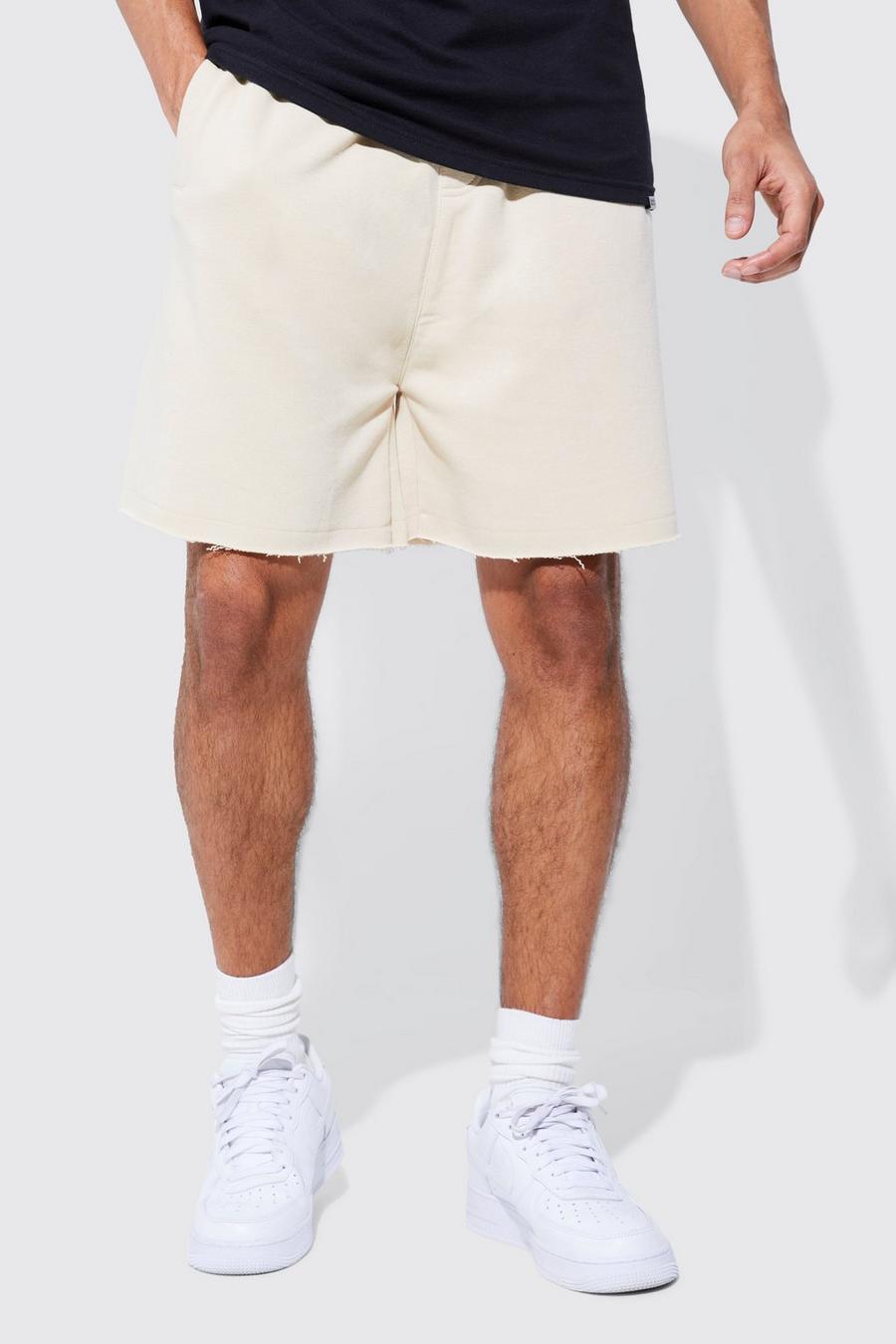Stone beige Oversized Fit Loopback Zip Pocket Short