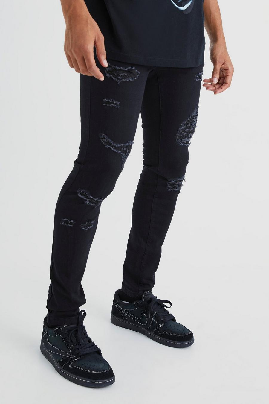 True black Skinny Stretch All Over Rip Jeans image number 1