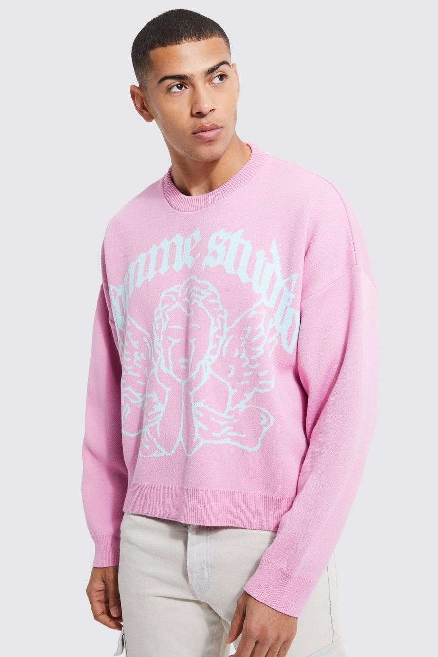 Pale pink Boxy Fit Homme Angel Knitted Jumper image number 1