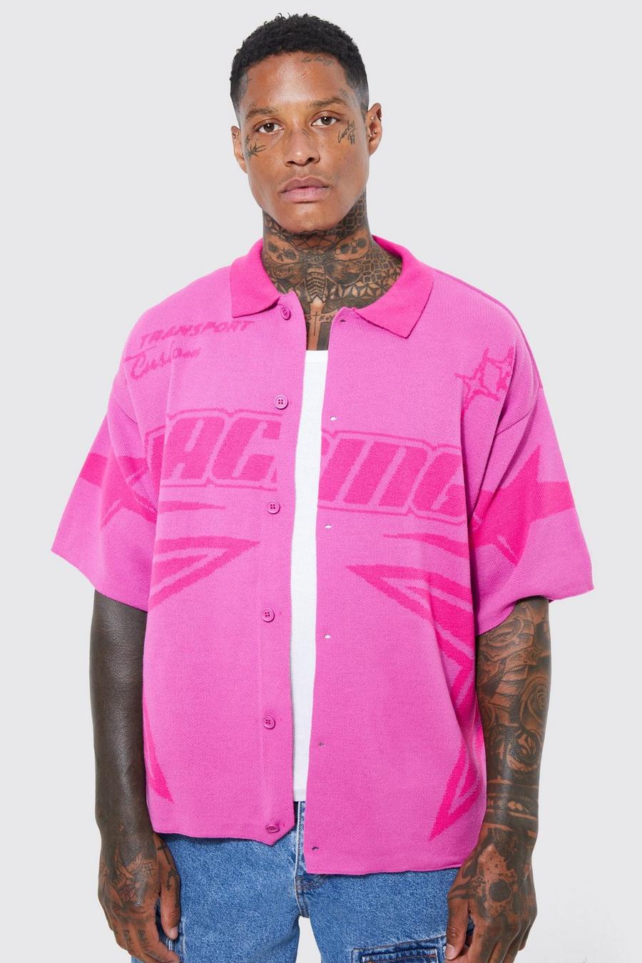 Pink Boxy Fit Knitted Moto Shirt image number 1