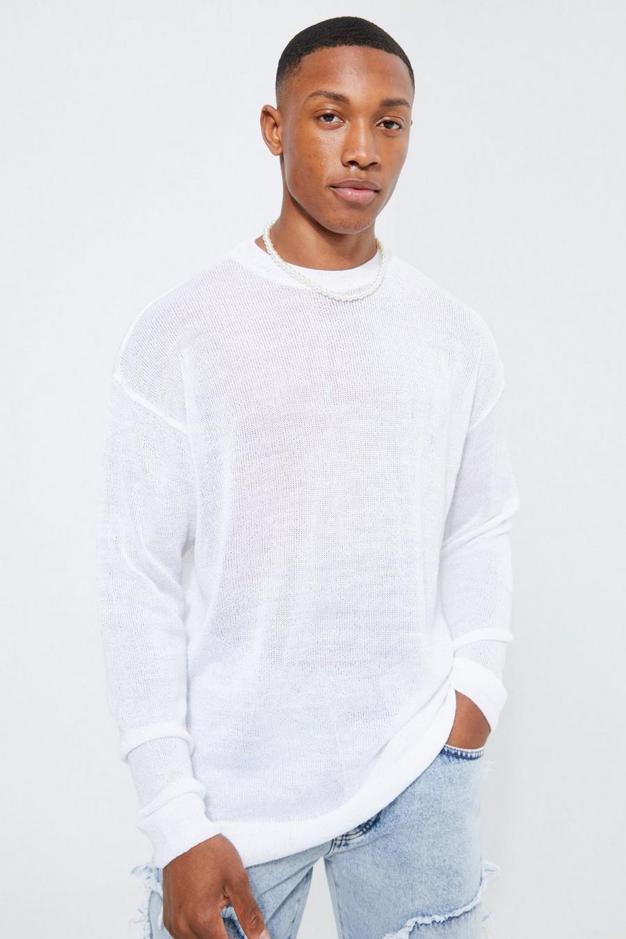 White Oversized Sheer Knitted Jumper image number 1