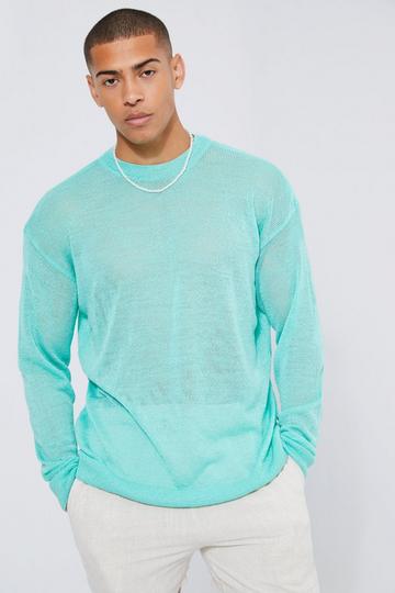 Oversized Sheer Knitted Jumper aqua