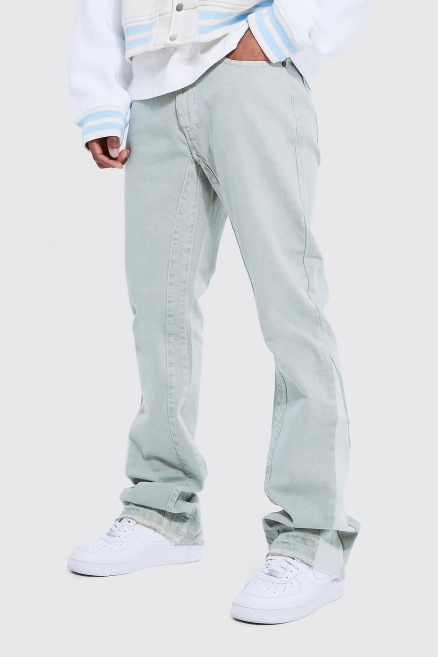 Sage Overdye Slim Fit Flared Jeans Met Panelen image number 1