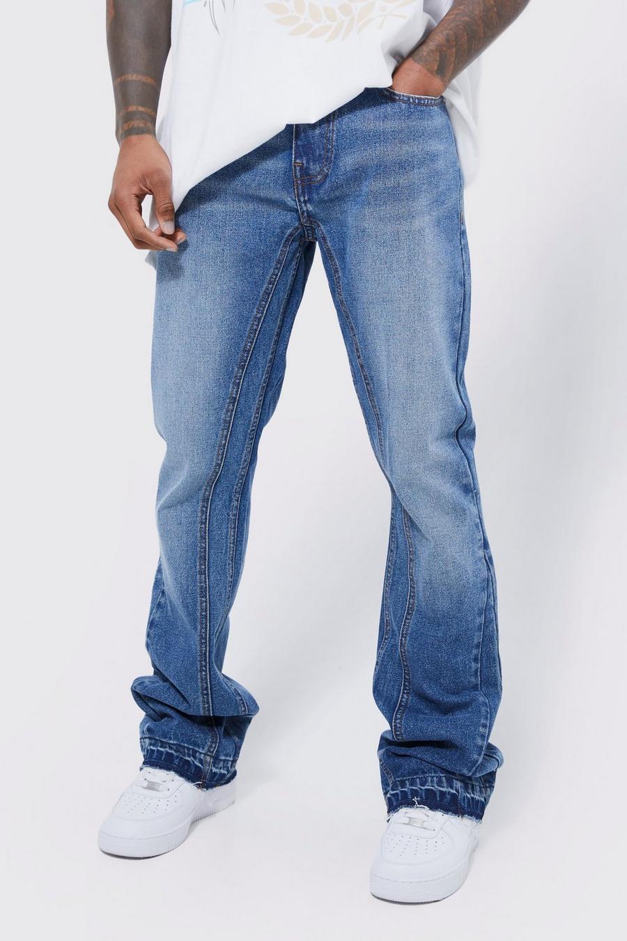 Jeans Slim Fit con pannelli a zampa e strappi sul ginocchio, Ice blue